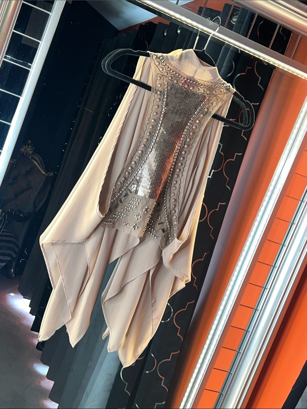 Champagne Draped Shawl with Intricate Sequin & Beadwork Racerback 💎✨